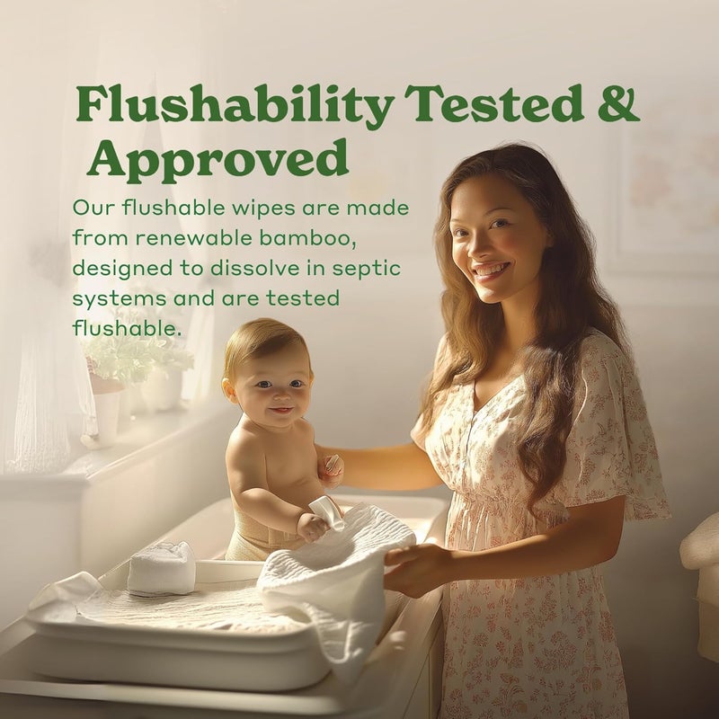 CABOO Tree Free Flushable Wipes, Certified Flushable, Septic Safe, Biodegradable, Chemical Free, Unscented Wipes for Adults made with Renewable Bamboo Based Viscose (Pack of 3, Total of 180) - Image 3